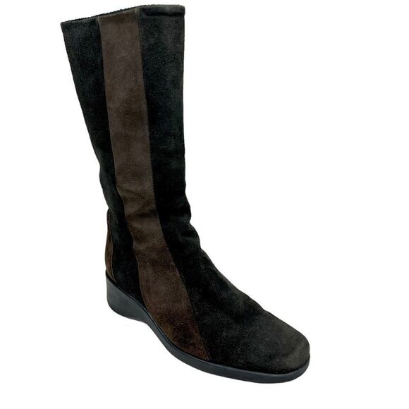 Aquatalia Two Tone Brown Suede Boots 6.5 Weatherproof Color Block - Picture 2 of 12